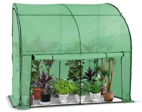 VOUNOT® Serre de Jardin en Toutes Saisons Abri d'hivernage Murale Adossée pour Légumes Plantes Fleurs Serre Adossée avec Bâche PE 135g/m2 pour Balcon Terrasse Jardin 200x100x180cm Vert