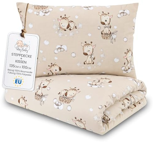 Totsy Baby Edredon Relleno nordico Cama Infantil Algodón - 100x135 - Bebe rellena Juego de Manta 100 x 135 cm con Almohada 40 x 60 cm por niños e niñas Oeko-Tex Jirafas