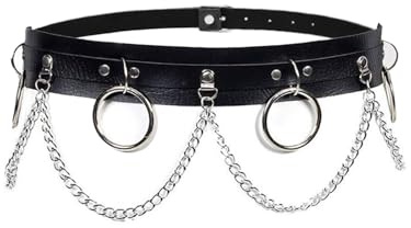 Women Punk Black Leather Waist Belt Layered Belly Chains Nightclub Rave Party Body Jewelry Accessories