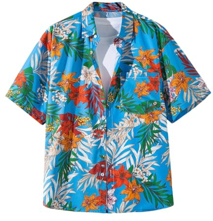 Camisa Hawaiana Hombre,Camisas Hawaiana de Manga Corta con Impresiones de Plantas Coloridas para Hombres Camisa Casual Vintage de Verano Tropical para Playa Camisas Hombre Manga Corta