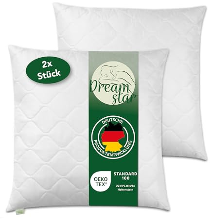 DREAMSTAR Kopfkissen 80 x 80 cm [2er Set] ORIGINAL 850g Kissen-Füllung | MEDIUM Kissen mit Reißverschluss zum Anpassen | waschbar bis 60 Grad | Allergiker geeignet | 80 x 80 cm
