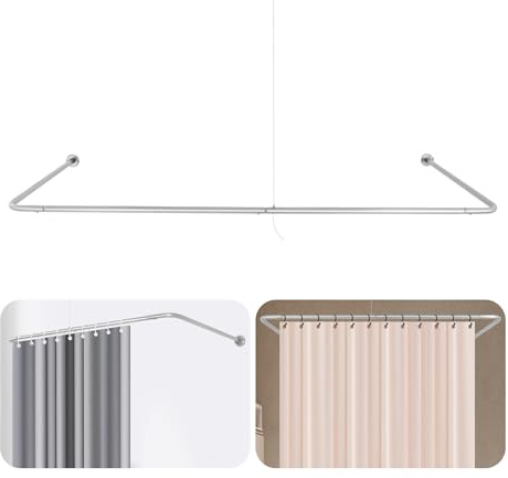 Duschdraperistång U-form duschstång hörn, duschspindel för badkar justerbar stålduschdraperistång för väggmontering – 75 x 150 – 190 cm, silver