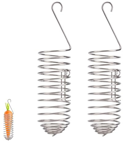 Penitue 2pcs Bird Treats Holder, Stainless Steel Parrot Food Holder Hanging Basket Cage Accessories Bird Foraging Chew Toy Corn Cob Fruit Vegetable Millet Feeder for Macaw Cockatoo Parakeet Canary