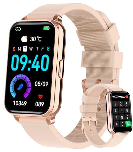 Smart Watch Fitness Tracker Make/Answer calls for Women Men with Heart Rate Blood Oxygen Sleep Monitor Sports Modes Step Calorie Counter IP68 Waterproof for Android Phones iPhone (Rectangle, Pink)