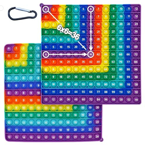 SiumPklay Double Sided Multiplication Pop It 12x12 - Math Fidget Toy for Kids, Times Table Poppet with Addition Practice Stress Relief Sensory Toy (Rainbow Colors)