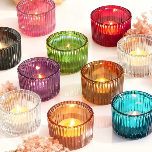 10 portavelas de cristal, portavelas de colores, portavelas de 5,5 cm x 3,5 cm, cristal transparente, vasos para velas de té, pequeños vasos para velas de cumpleaños, decoración del hogar