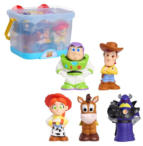 Disney Toy Story Bath Caddy, 6-pieces, 5 Bath Toy Figures Sealed for Safety, Attaches to Wall, Bath Toy for Fans, Girls, Boys, Kids, Ages 3 and Up