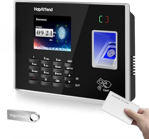 Rilevatore presenze, HapAttend Italiano timbracartellini lettore con impronte digitali e 15 badge RFID, timbratrice presenze dipendenti Checking-in registratore orologio tempo per piccole imprese