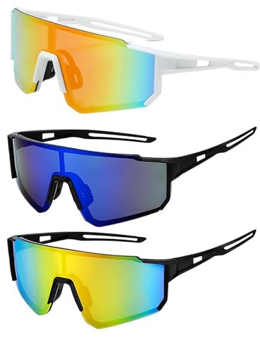 SIXHAOBU Lot de 3 lunettes de vélo pour homme et femme, Lunettes de vélo UV 400, Lunettes de Cyclisme Polarisées Lunettes de Soleil de Sport Pour vélo de course, cyclisme