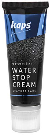 Kaps Crema Impermeabilizzante di Qualità per Stivali in Pelle Liscia, Nutrimento con Cera Maturale e Applicatore in Spugna, Water Stop, Molti Colori (118 - Nero)