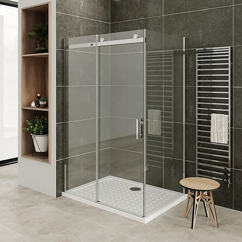 i-flair Duschkabine VIOLA mit Schiebetür 140x100 cm Tür: 140cm, Höhe: 200 cm Eckduschkabine mit Fronteinstieg und Rollsystem aus 8mm Nano ESG Sicherheitsglas - LINKS UND RECHTS MONTIERBAR! - DK806