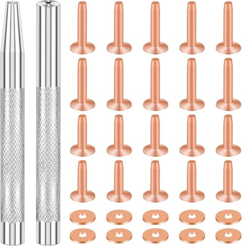 SelfTek Lot de 20 rivets et bavures en cuivre (14 mm et 19 mm) avec 2 rivets de poinçonnage pour ceintures, sacs, colliers, artisanat du cuir, bracelets