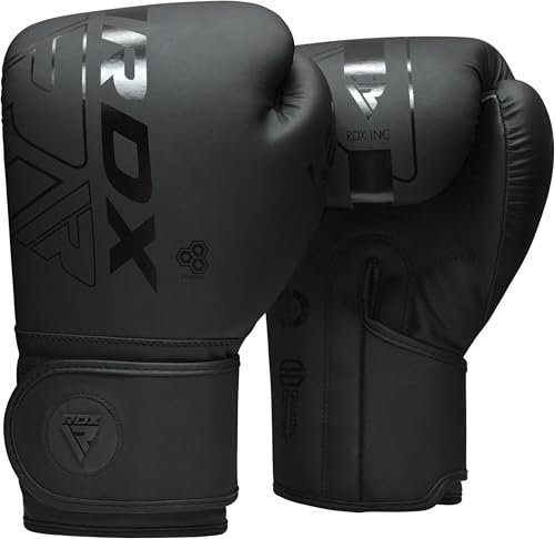 RDX Kinder Boxhandschuhe für Muay Thai Kickboxen Sparring, Maya Hide Leder Kara Junior Boxing Gloves, Sandsack Boxsack Punchinghandschuhe, Kickboxhandschuhe MMA Kampfsport Training Schwarz 6oz 8oz
