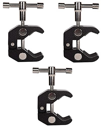 QYXINC Super Clamp with 1/4 and 3/8 Thread for Photography,Camera Monitor, LED Light,Umbrellas, Plate Glass, Cross Bars, Hooks, Shelves, Photo Accessories-3Pack