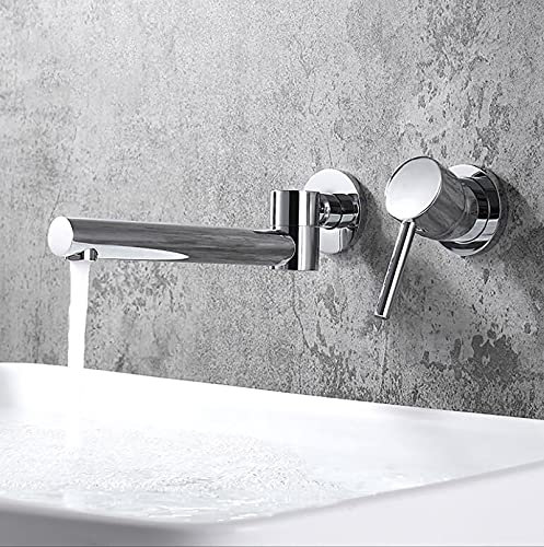 SJQKA-Waschtischarmatur Wasserfall Wandmontage Wasserhahn Wand Unterputz Einzigen Handgriff 2-Loch Badarmatur Heiß Und Kalt,für Badezimmer Waschtisch Oder Badewanne Unterputz (Silver)