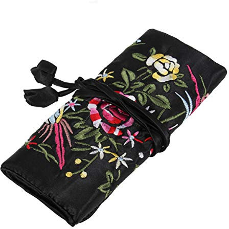 Tomaibaby Stickerei Schmuck Rolle Seide Stickerei Schmuck Tasche Rolle Lagerung Pouch Make- Up Veranstalter Geschenk Taschen