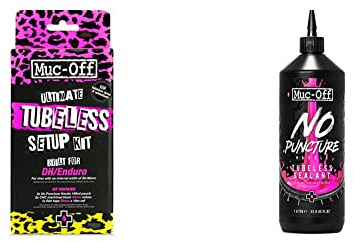 Muc-Off Ultimate Tubeless Setup Kit for Ready Bikes & No Puncture Hassle Sealant, 1 Litre - Advanced Bicycle Tyre Sealant with UV Tracer Dye