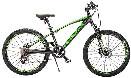 24 Zoll Alu MTB Fahrrad Leader Fox Capitan Boy 8 Gang Scheibenbremsen Schwarz Grün