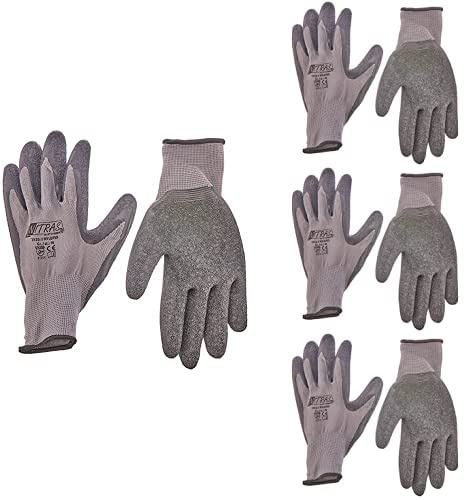 Nitras Nylotex 3520 Nylon-Latexhandschuhe Arbeitshandschuhe 12 PAAR Größe 10 (XL), Grau/Schwarz, 4er Packung