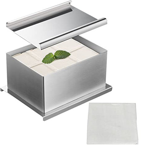 NIKUJUGA Tofu - Tofu per tofu in acciaio inox con panno per formaggi da cucina, 17,7 x 13,7 x 9,2 cm