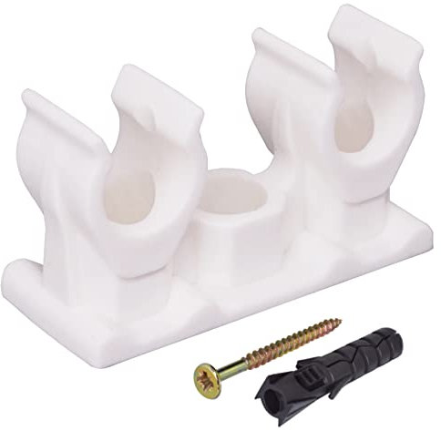 SKIR'CO (10 pcs) Double Pipe Clips, Plastic Clamps for 10 mm Pipes, U Type Pipe Clamp, Tubing White Clips, Hose Hangers