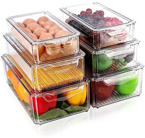 Diealles Shine Kühlschrank Organizer Set, 6er Set Ordnungsboxen Kühlschrank mit Deckel, Durchsichtig Kühlschrank Boxen Stapelbar, Aufbewahrungsbox Kühlschrank für Küchen Schränke