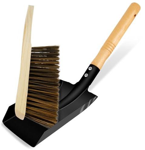 Foribyw Ash Shovel and Brush Set with Wooden Handle Portable Coal Shovel + Cleaning Brush Wear Resistant Fireinside Dust Ash Pan Fireplace Cleaning Kit for Fireplaces Barbecue