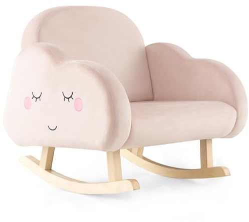 LIFEZEAL Sedia, Poltrona a Dondolo per Bambini 3-5 Anni, con Branccioli, Schienale Ergonomico, Piedini in Legno Massello, Imbottito con Spugna, Anticollisione, Cameretta, Max 50kg (rosa in velluto)