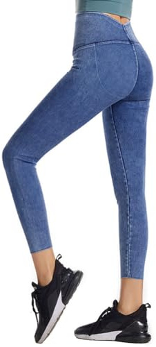 Onsoyours Jeggings da Donna Jeans Leggins a Vita Alta Stretchy Treggings Yoga Pantaloni Casual Slim Pantaloni Jeggings Elasticizzati Attillati in Denim B Blu XL