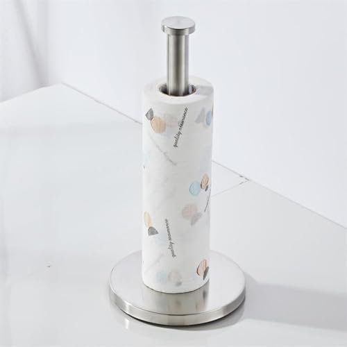 Weighted Paper Towel Holder Countertop Stainless Steel Napkin Holder for Large Roll Free Standing Paper Towel Roll Holder with Heavy Base Standing Vertical Paper Holder for Kitchen Rv (Brushed Nickel)