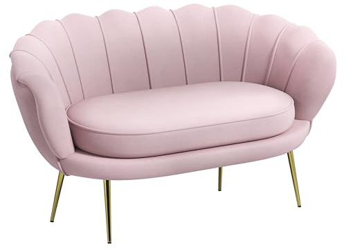 HOMCOM Divanetto 2 Posti in Tessuto Effetto Velluto, Piccolo Divanetto Vintage con Braccioli, Moderno, Seduta Imbottita per Camera da Letto e Soggiorno, 130x77x77cm, Rosa