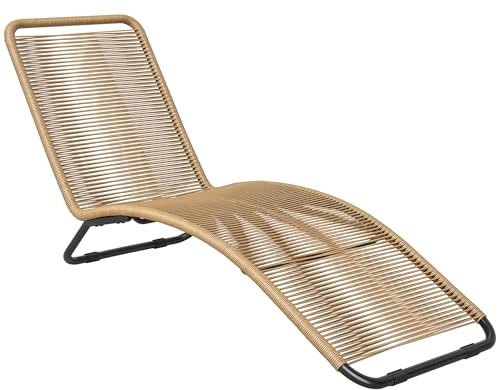 Outsunny Bain de Soleil en résine tressée, Chaise Longue, transat Jardin extérieur en Forme de S Cadre en Acier pour Relax Piscine terrasse, 176 x 58 x 82 cm, Naturel