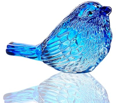 Blue Crystal Glass Bird Figurine Animal Ornament Home Shelf Decor | Handmade Blue Glass Bird Figurine Crystal Animal Collectible Ornament for Home Office Desk Shelf Display Christmas Gift