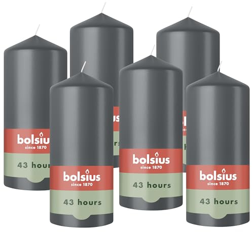 Bolsius – Essentials – vela de columna lisa – gris – 13 cm – Velas decorativas – Contiene cera vegetal natural – Sin aceite de palma