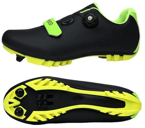 Surwin Scarpe Ciclismo MTB SPD, Scarpe Mountain Bike Traspiranti per Uomo Donna EU 36-47 Fibbia Girevole Sneakers Compatibili Pedali SPD con Bulloni e Tacchetti (Nero + Verde A,36)