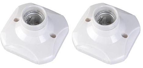 2 Pcs E27 Light Bulb Socket Holder, E27 Screw Bulb Holder Square Ceramic Lamp Base 9.5 x 9.5cm for Bulb Halogen LED Lighting DIY Energy Saving Lamps Ceiling Socket, White