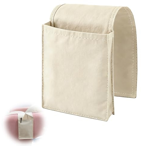 wilcractk Organizador de Reposabrazos para Sofá, Bolsa de Almacenamiento de Algodón con Bolsillos Dobles, 1 Pieza, Beige, Ideal para Mandos, Revistas y Accesorios en el Hogar