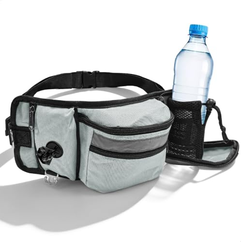 fuxunamz Bolsa Premios Perro Adiestramiento, Bolsa Chuches Perro con Dispensador de Bolsas de Excrementos, Soporte para Botellas, Reflector y Correa Ajustable, para Perros, para Adiestramiento Perros