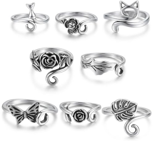 Matwsec 8 PCS Adjustable Crochet Tension Ring for Finger Silver Yarn Tension Rings for Crafts Crocheting Lovers Mother Grandma Gifts Essential Crochet Accessories