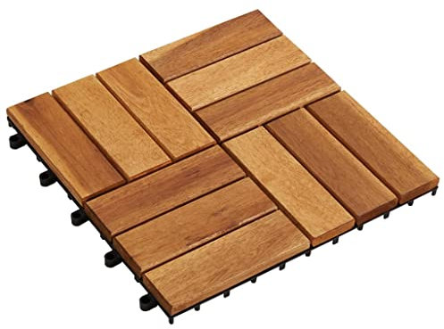 vidaXL 10 pcs Acacia Wood Decking Tiles - 30x30 cm Interlocking Decking Tiles for Garden, Terrace, Balcony - Hardwood Patio Tilings with Non-Skid Pattern