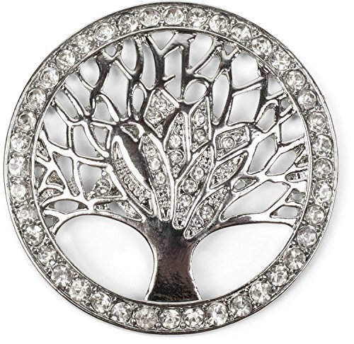 styleBREAKER Pendentif décoratif magnétique en Forme d'arbre de Vie pour écharpes, Foulards ou Ponchos avec des Pierres Brillantes, Broche, Femme 05050029, Couleur:Argent