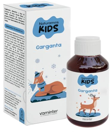 Naturamins Kids Garganta, Jarabe Infantil para Suavizar la Garganta y Aliviar la Tos, Vitaminas para Niños a partir de 1 año, Sin Gluten ni Lactosa, Sabor Limón, 150 ml