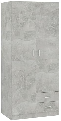 vidaXL Armadio Compatto Elegante Robusto con Cassetti e Asta Arredo Guardaroba Appendiabiti Organizer Casa Grigio Cemento 80x52x180 cm in Truciolato