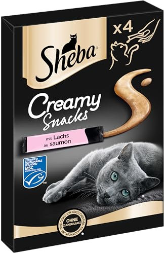 SHEBA Beutel Creamy Snacks für Katzen mit Lachs MSC-zertifiziert 11 x 4 x 12g