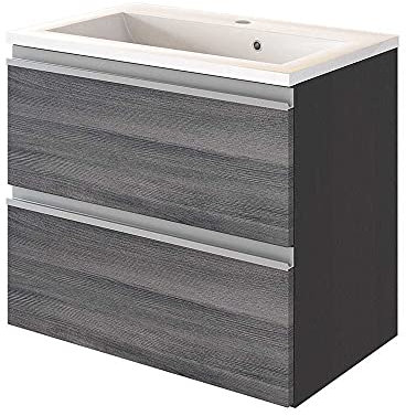 Lotuk Waschbeckenunterschrank, 60 x 39 cm, mit 2 Schubladen, Eiche Grau