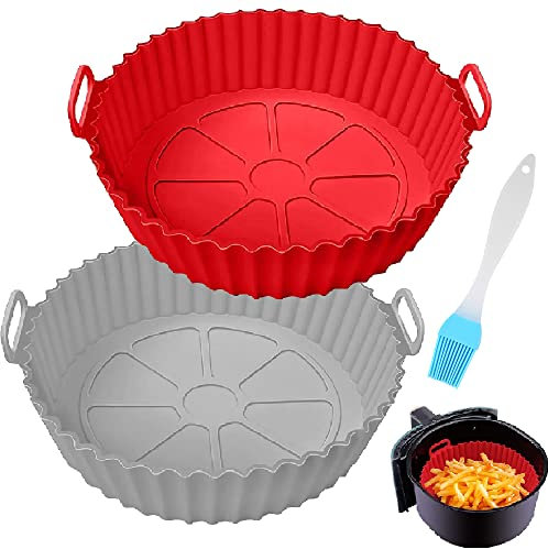 VOLMEY Pentola in silicone per friggitrice ad aria, 2 pezzi, riutilizzabili, in silicone, cestello rotondo per friggitrice ad aria, 20,1 cm, accessori per friggitrice ad aria, forno, microonde
