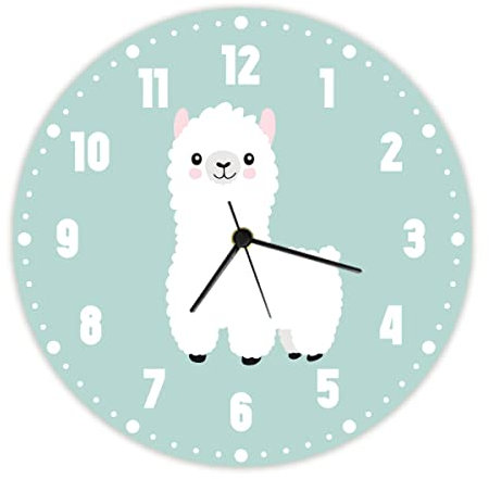 GRAVURZEILE Wanduhr Kinder Lama Motiv - Lautlose Kinderwanduhr geeignet für Mädchen & Jungen - Bunte Lernuhr für Kinder 30 cm - Einfaches Ablesen der Uhrzeit Lernen - Farbenfrohes Lama Design