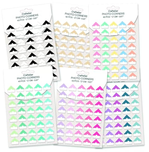 Craftelier - Confezione di angoli autoadesivi di vari colori | Include 240 pezzi | Ideali per posizionare, decorare e proteggere foto | Senza acidi e lignine | Dimensioni 1,7 cm (0,67)