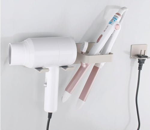 YUET Hair Dryer Holder, Hairdryer Station Accessories Wall Mounted, Straightener Holder, Bathroom Hair Styling Care Tool Organizer, Multi-Functional Space Storage Bracket Compatible With Dyson (Grey)