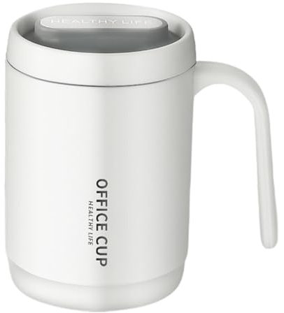 ulafbwur Tazza da cappuccino da 500 ml con coperchio di tenuta anello in silicone a doppio strato design a bocca larga a prova di perdite maniglia per cappuccino in acciaio inox